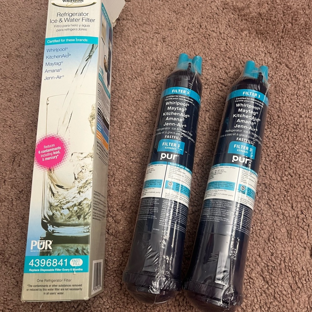 Two brand new PUR Refrigerator Water & Ice Filter Replacement - Black/Blue